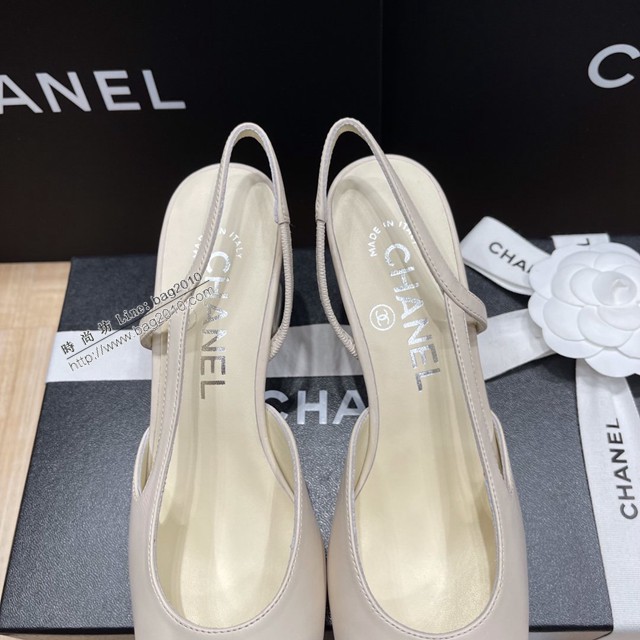 Chanel專櫃經典款女士涼鞋 香奈兒時尚sling back涼鞋平跟鞋6.5cm中跟鞋 dx2566